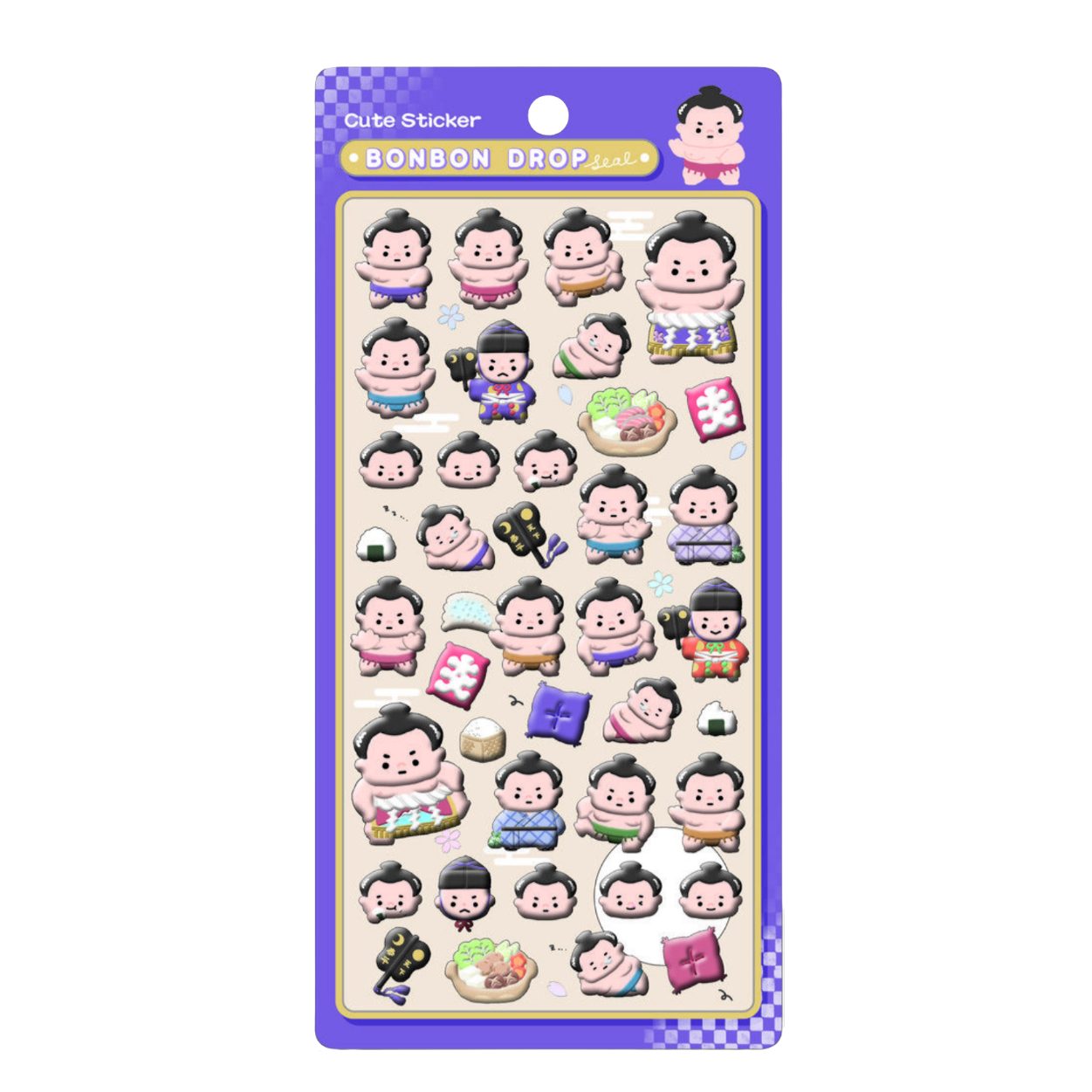 Packaged sticker sheet with cartoon characters on a white background