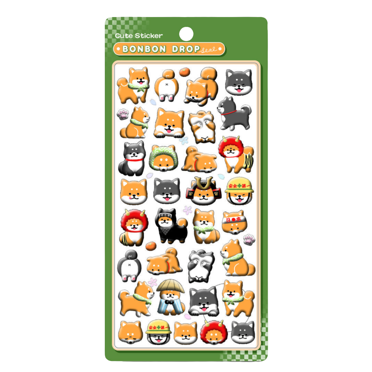 Pack of cute animal stickers with a green border on a white background