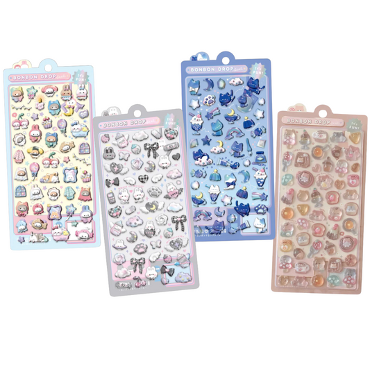 Four packages of cute, colorful stickers on a white background
