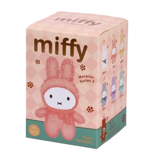 Box of Miffy plush toy with pink packaging and character illustration.