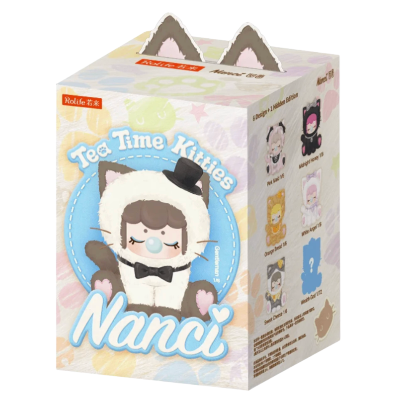 Tea Time Kitties Nanci toy packaging on a white background