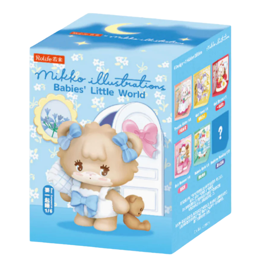 Toy packaging with a teddy bear illustration on a blue background
