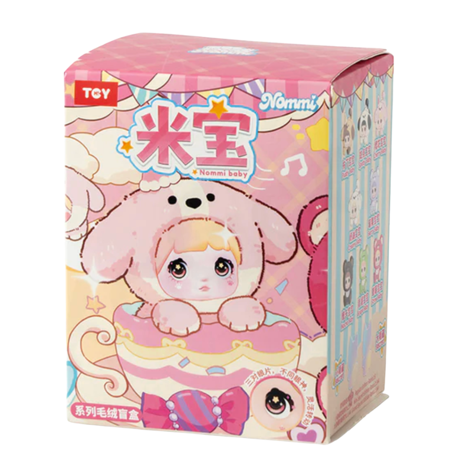 Toy packaging with cartoon character and colorful design on a white background