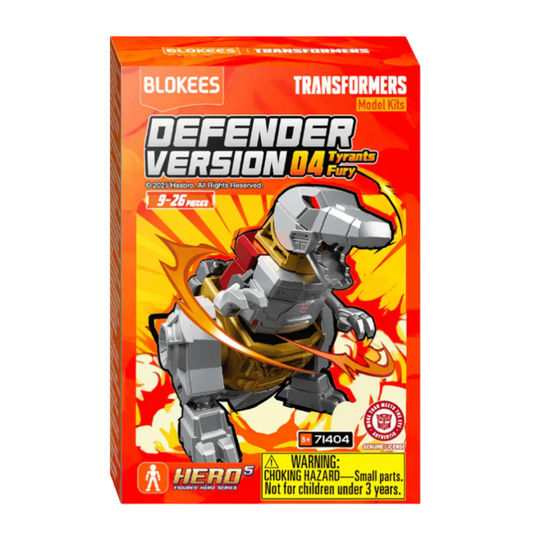 Transformers model kit packaging with red and orange design on a white background
