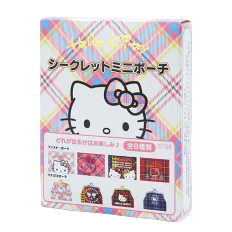 Hello Kitty product packaging with colorful plaid pattern on a white background
