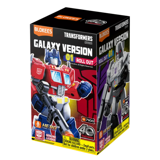 Transformers toy figure packaging with character images on a white background