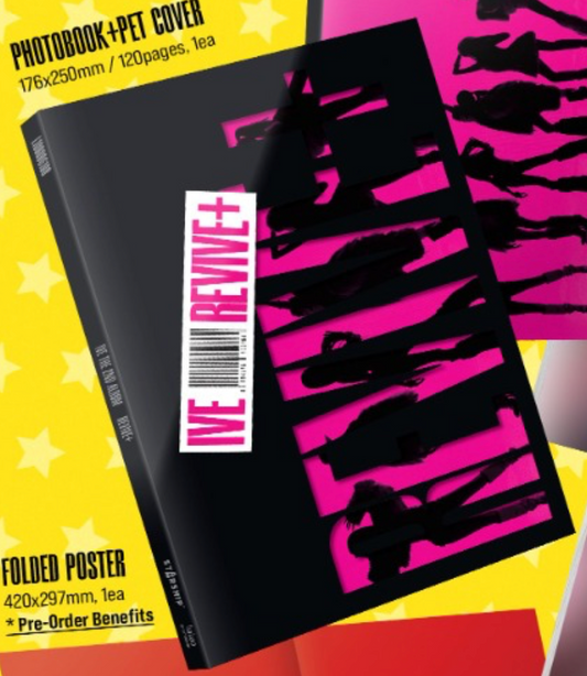 Product packaging with a album and folded poster on a colorful background