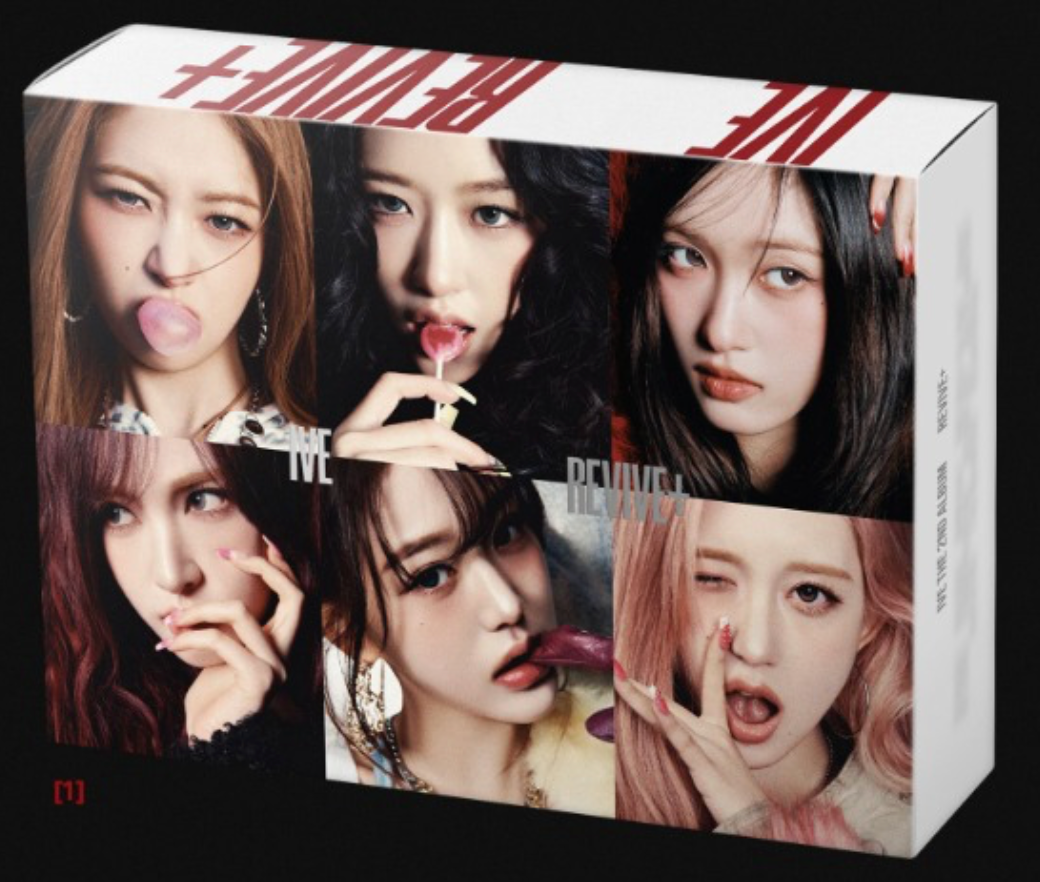 Album box package with images of a girl group on a black background