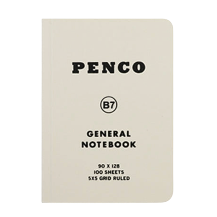 Beige notebook with 'Penco' branding and text on a white background