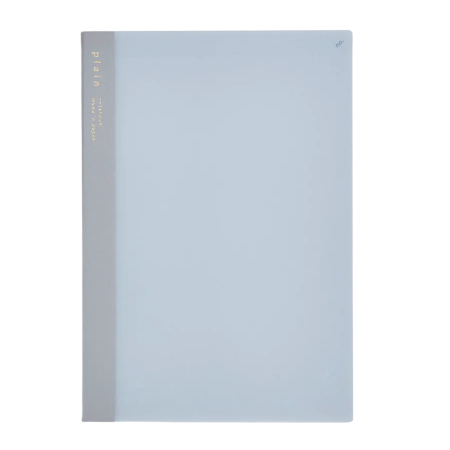 Light blue notebook with a gray spine on a white background