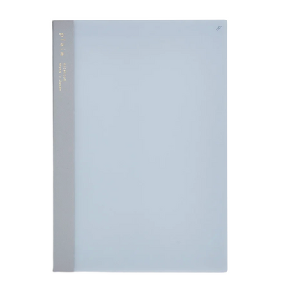Light blue notebook with a gray spine on a white background