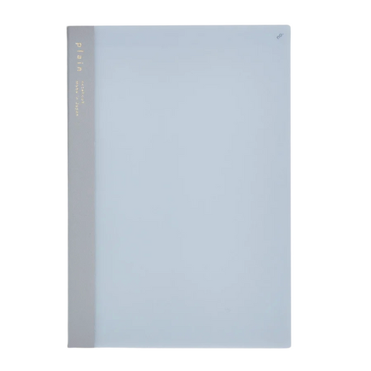 Light blue notebook with a gray spine on a white background