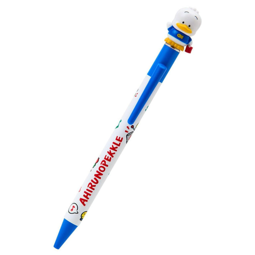 Pen with cartoon character on top against a white background