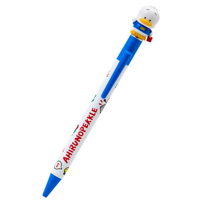 Pen with cartoon character on top against a white background