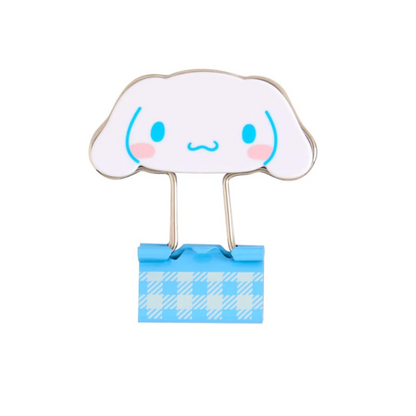 Cinnamoroll binder clip with a blue checkered base on a white background