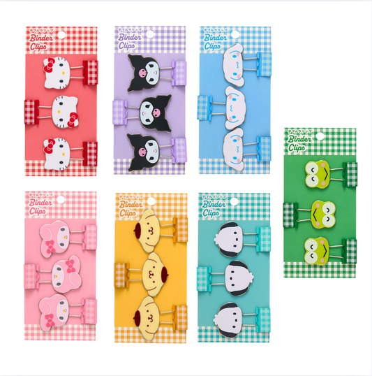 Sanrio | Gingham Binder Clips (Set of 3)