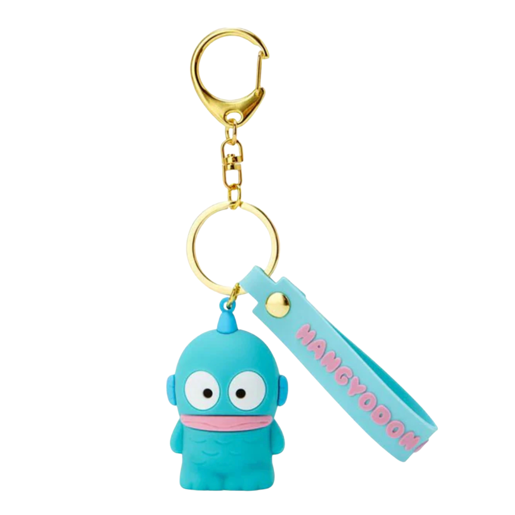 Blue cartoon character keychain with a gold ring and 'HANGYODDE' tag on a white background