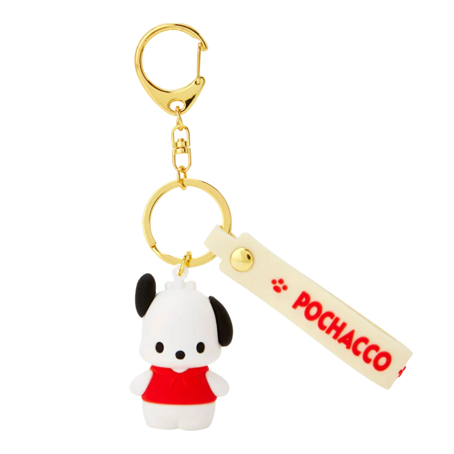 Keychain with a cartoon character and 'Pochacco' tag on a white background