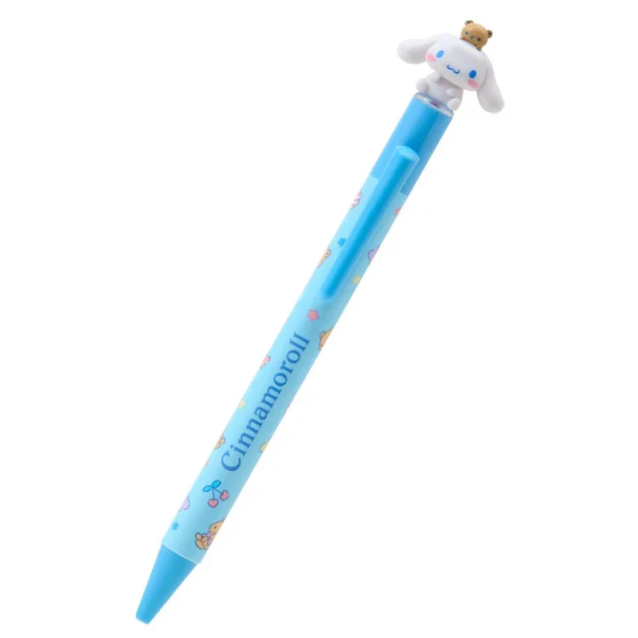 Blue pen with a character on top against a white background