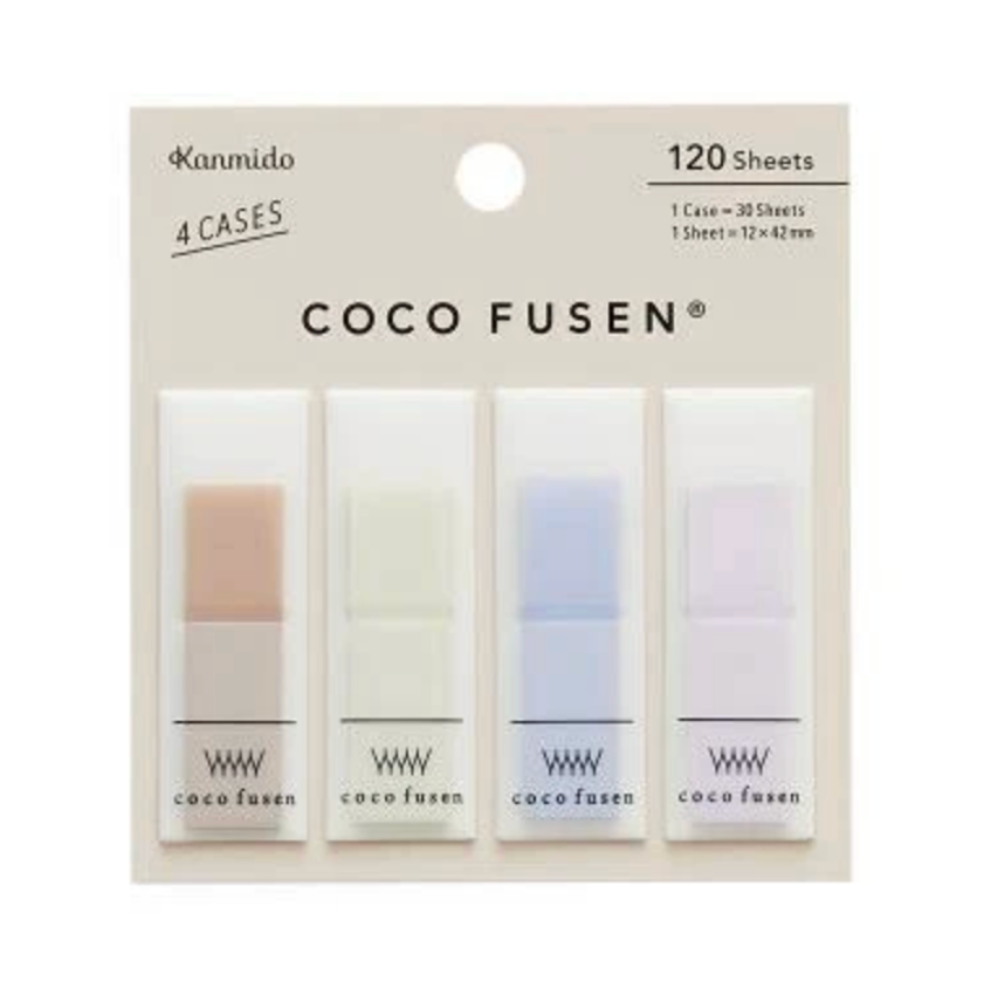 Packaging of COCO FUSEN paper with sample sheets on a white background