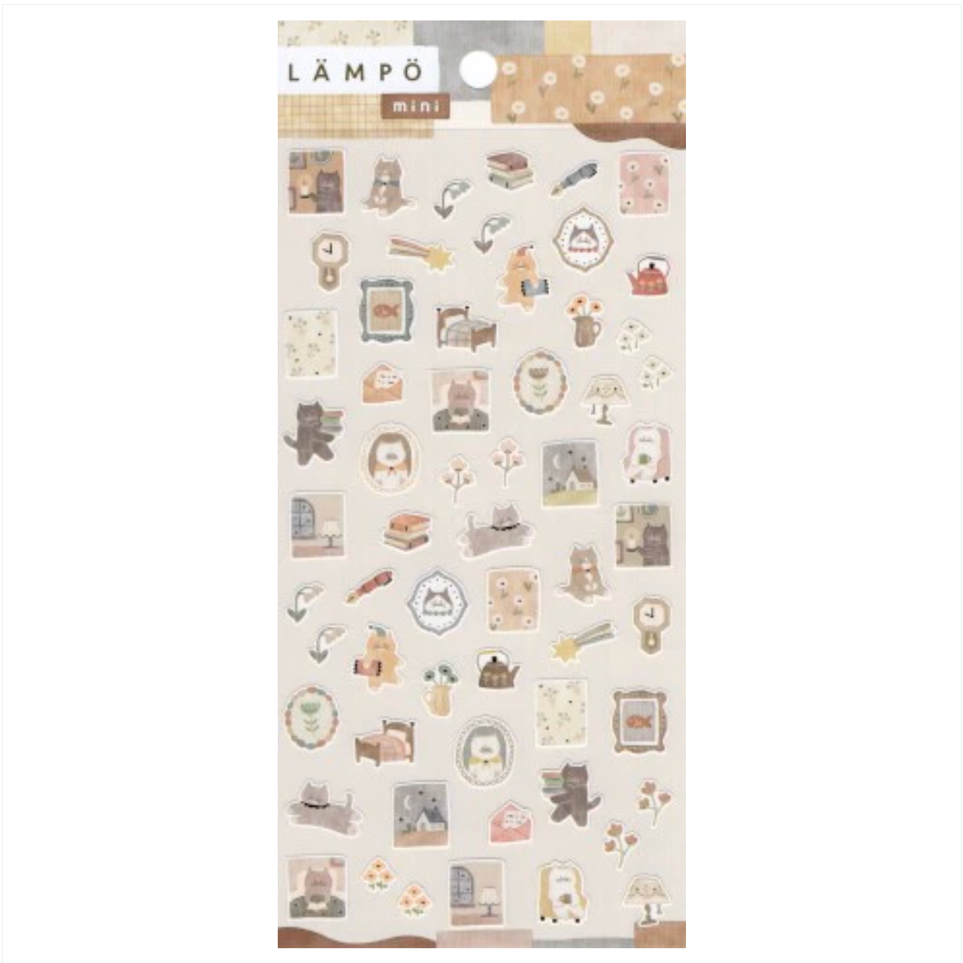 Decorative stickers with various illustrations on a white background, branded 'Lämpö'.