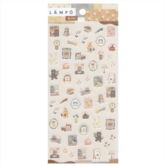 Decorative stickers with various illustrations on a white background, branded 'Lämpö'.