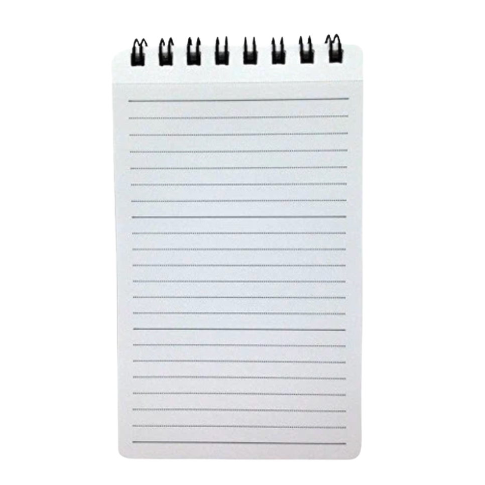 Small spiral-bound notebook with lined pages on a white background