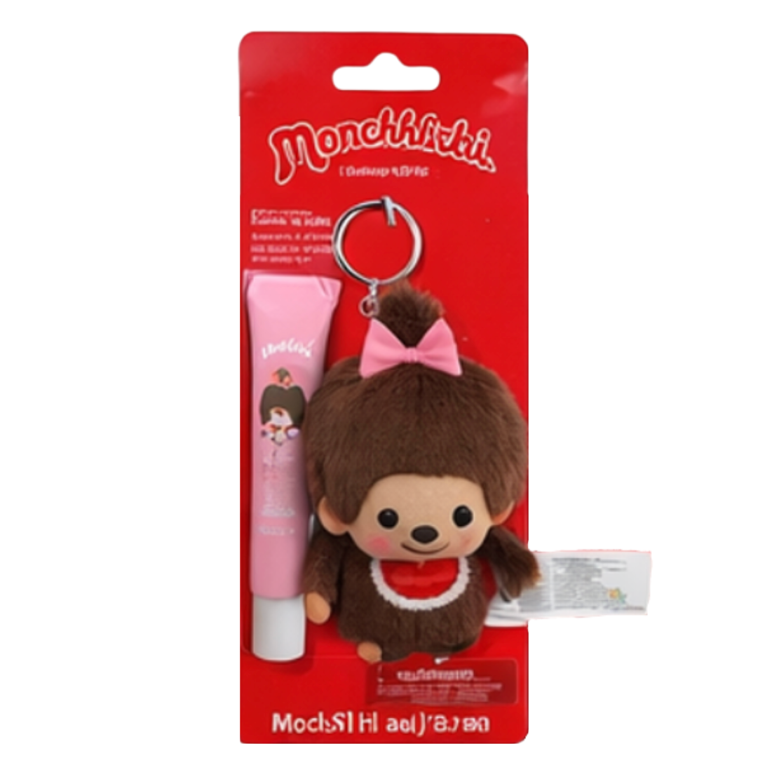 Mochhichi keychain and lip balm set in packaging on a white background