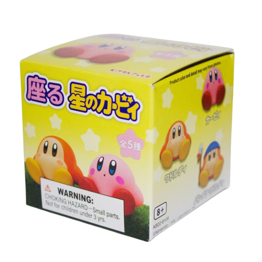 Kirby character  on yellow packaging box on a white background