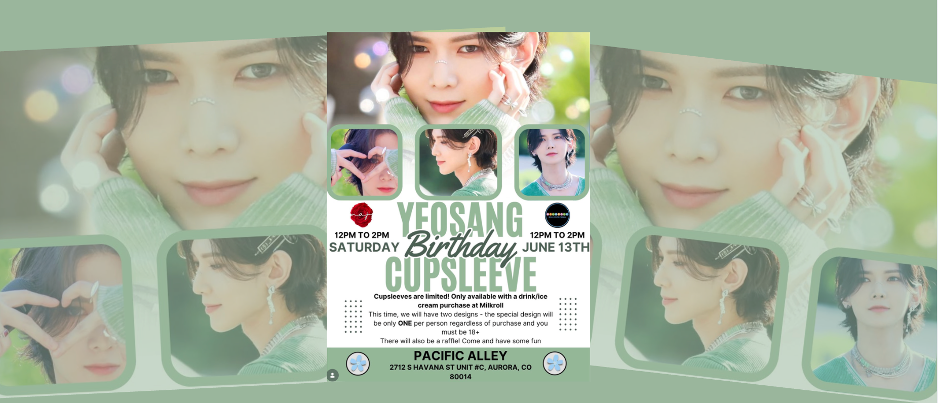 Promotional poster for Yeosang's birthday capsule collection with multiple images of a person.