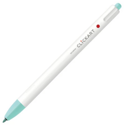 White stylus pen with light blue tip and bottom on a white background, featuring the ClickArt brand.