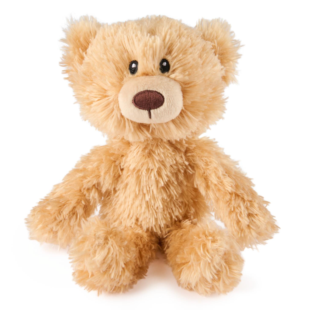 A classic plush teddy bear with fluffy light brown fur, sitting against a plain white background.