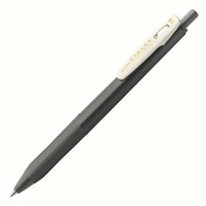 A dark gray and white SARASA Pigma pencil, shown diagonally on a white background.