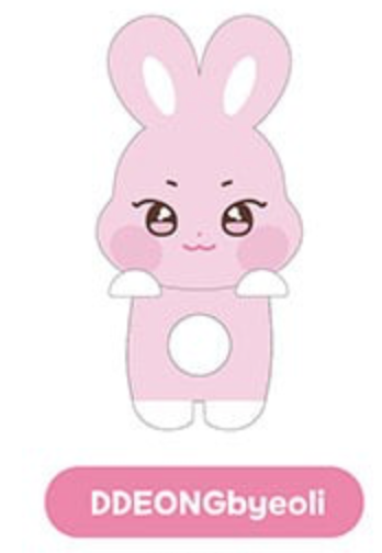 A pink cartoon bunny character centered on a white background, with a pink rounded label below reading 'DDEONGbyeoli'.