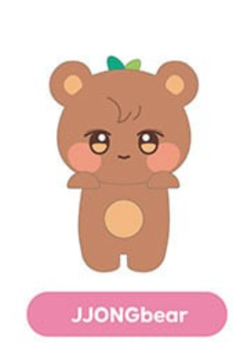 A cute cartoon bear character with a pink label below reading 'JJONGbear' on a plain white background.