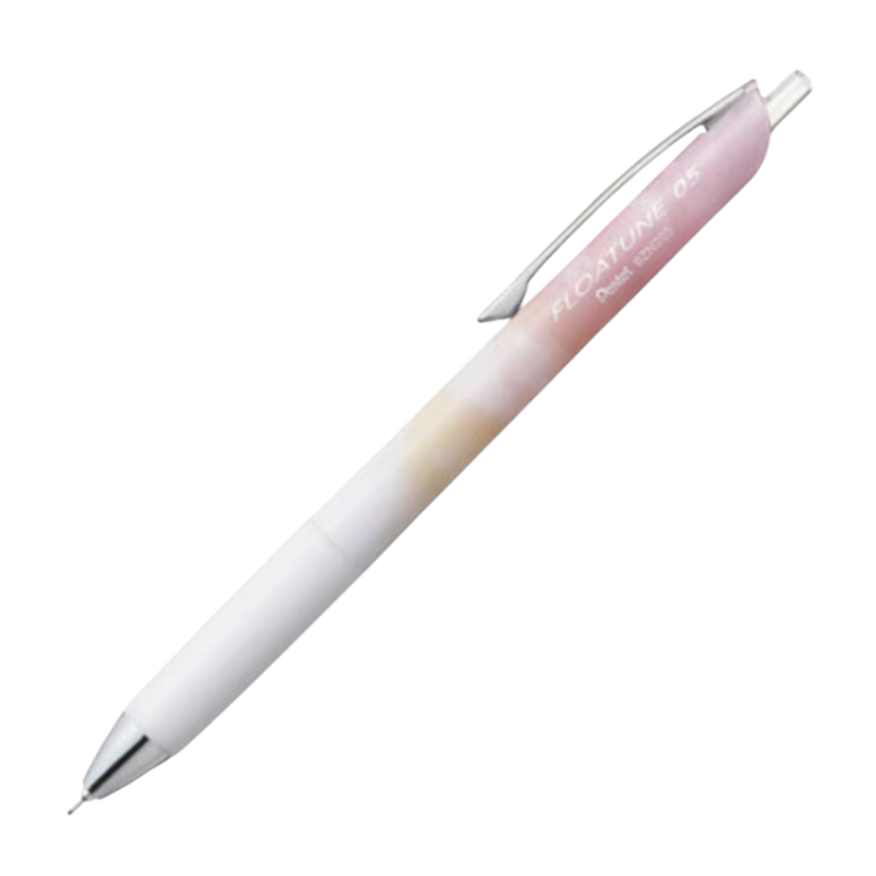 A retractable gel pen with a white and pink gradient barrel, featuring a silver metal clip and tip, shown on a plain white background.
