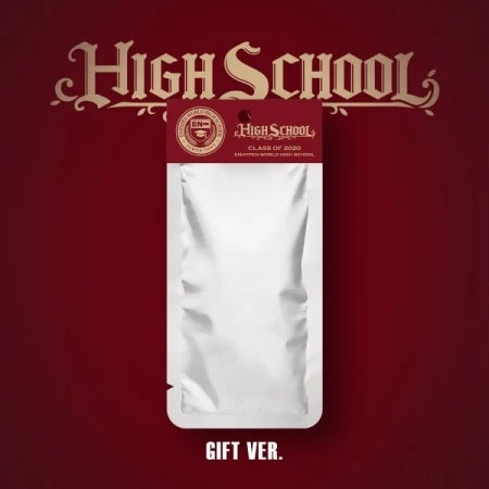 White plastic bag with red label on a red background, featuring 'High School' text.