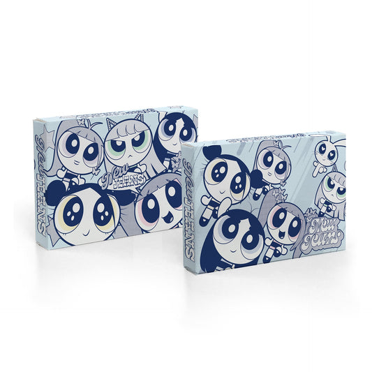 Two boxes with cartoon character design on a white background