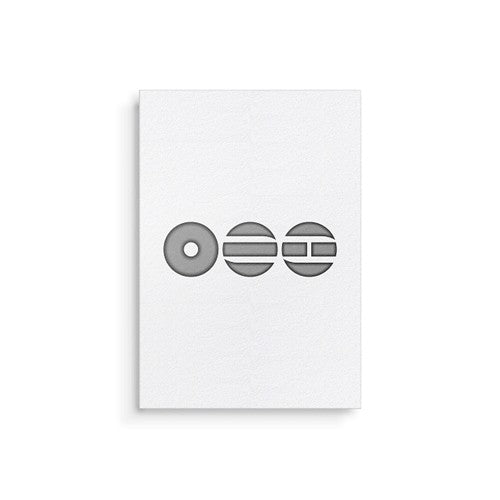 White square with a black geometric design on a white background