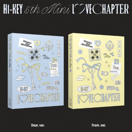 album cover of KPOP group H1-Key 5th album titled LOVE CHAPTER, with black background