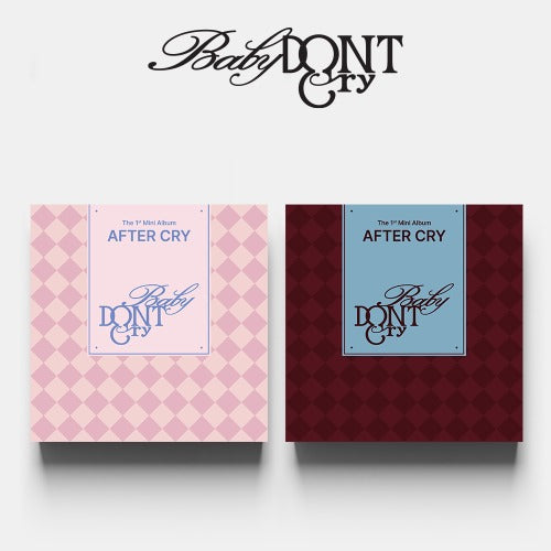 Two album covers with pink and red patterns and text on a white background