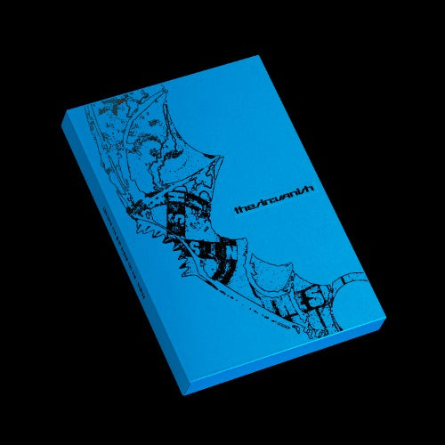 Blue album with black illustrations and text on a black background