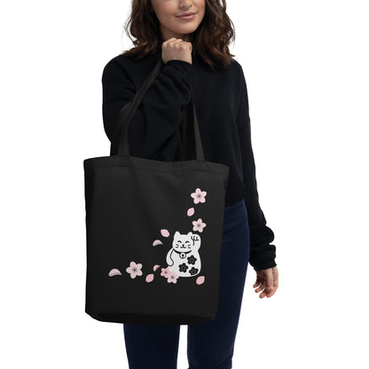 Sakura Lucky Cat Eco Tote Bag