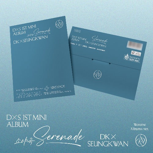 Two blue album covers for DK X SEUNGKWAN with text on a light blue background