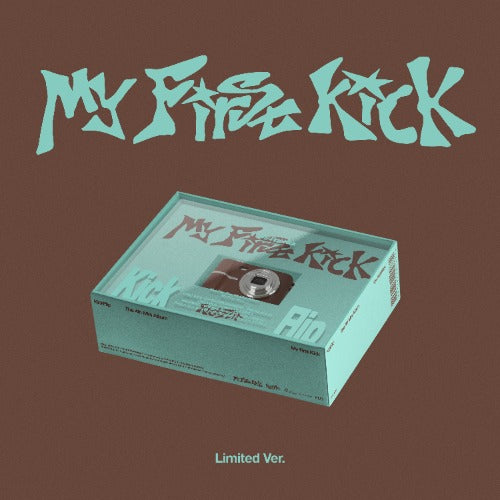 Teal cassette tape box with 'My Free Kick' branding on a brown background