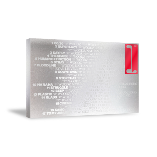 Album cover with tracklist on a white background