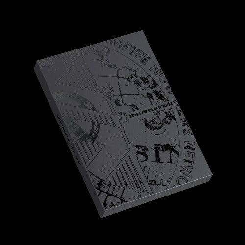 Black album with graphic design and text on a black background