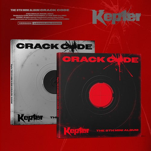 Two album covers for 'Kepler' with 'CRACK CODE' on a red background