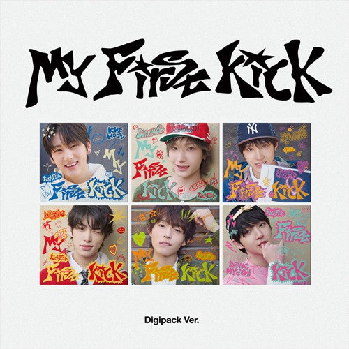 Digii cover of members of KPOP group Kickflip for their 4th mini album My First Kick with white background