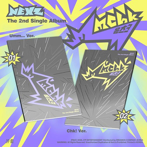 Album cover for 'NEWZ The 2nd Single Album' with two versions labeled 'Umm... Ver.' and 'Chk! Ver.' on a colorful background.